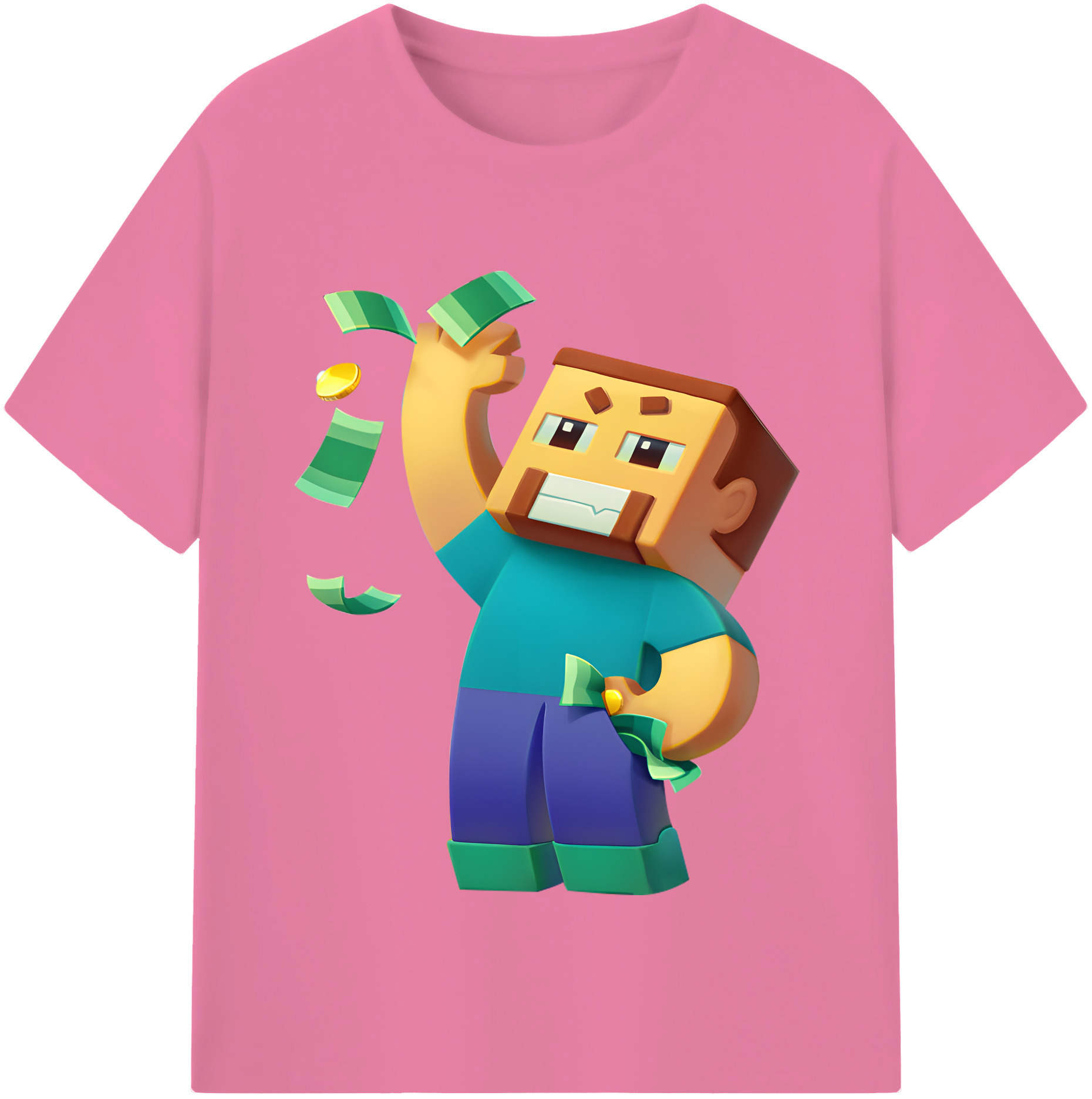 （画像用） マインクラフト ブロックの世界 Minecraft MC Block world 綿100％半袖Tシャツ（フロントプリント）